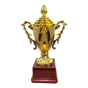 Tall Gold Fiber Trophy Cup with Decorative Bowl