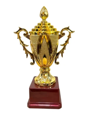 Tall Gold Fiber Trophy Cup with Decorative Bowl
