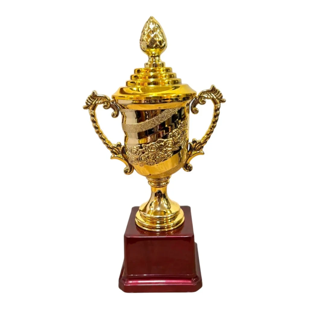 Gold Fiber Trophy Cup with Sphere Crown Top