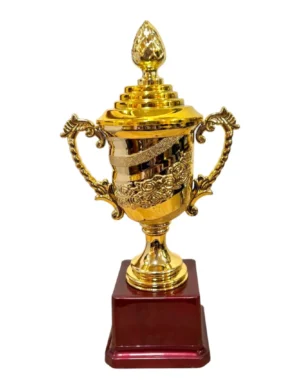 Gold Fiber Trophy Cup with Sphere Crown Top