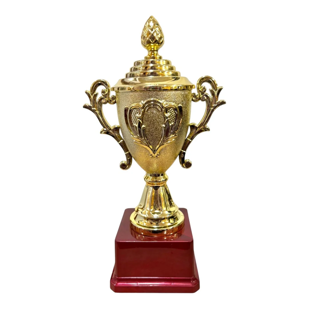 Gold Fiber Trophy Cup with Cylindrical Body