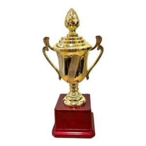 Gold Fiber Trophy Cup with Pillar Stand