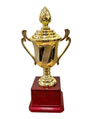 Gold Fiber Trophy Cup with Pillar Stand