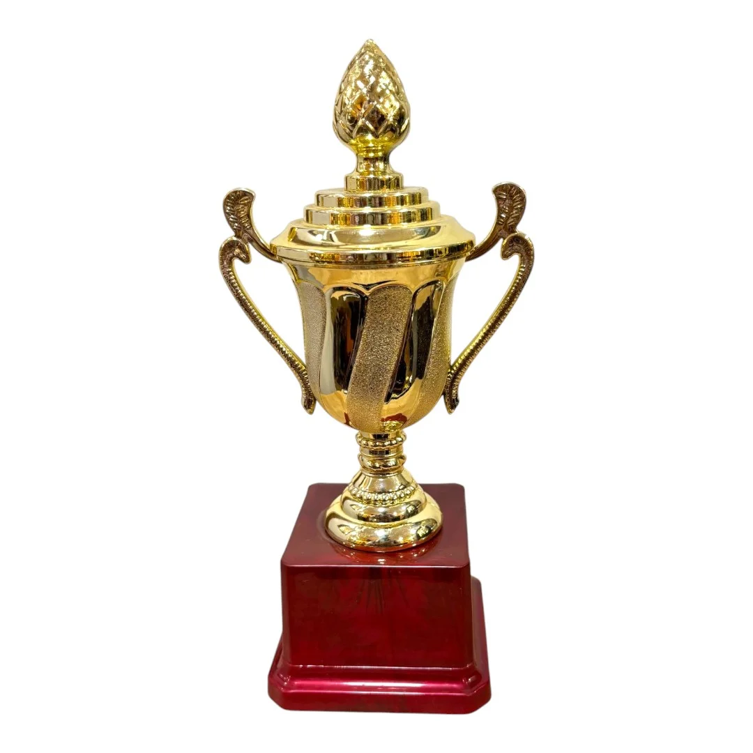 Gold Fiber Trophy Cup with Pillar Stand
