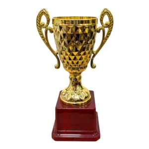 Gold Fiber Trophy Cup with Decoratively Cut Bowl