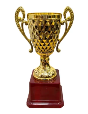 Gold Fiber Trophy Cup with Decoratively Cut Bowl