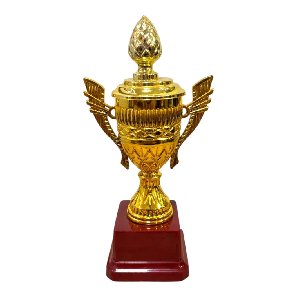Classic Gold Fiber Trophy with Lid and Wooden Base