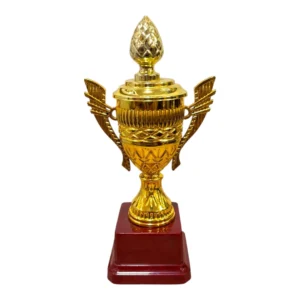 Classic Gold Fiber Trophy with Lid and Wooden Base