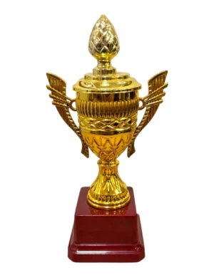 Classic Gold Fiber Trophy with Lid and Wooden Base