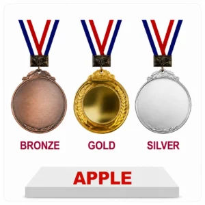 Apple medal set with bronze gold silver