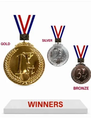 Shake hand brAchievement award trophyonze medal