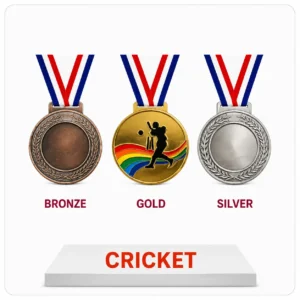 Glory medal set with green ribbon aStar shaped trophy awardnd gold, silver, bronze medals