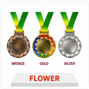 Flower medals featuring bronze, gold and silver medal designs with decorative flower patterns