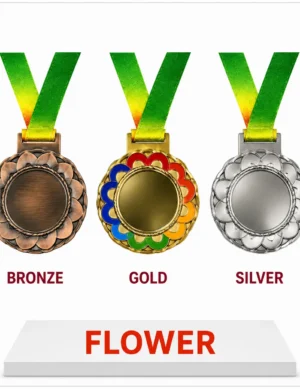 Flower medals featuring bronze, gold and silver medal designs with decorative flower patterns