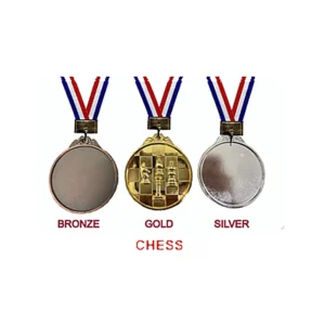 Chess medals in bronze, gold, and silver with ribbon