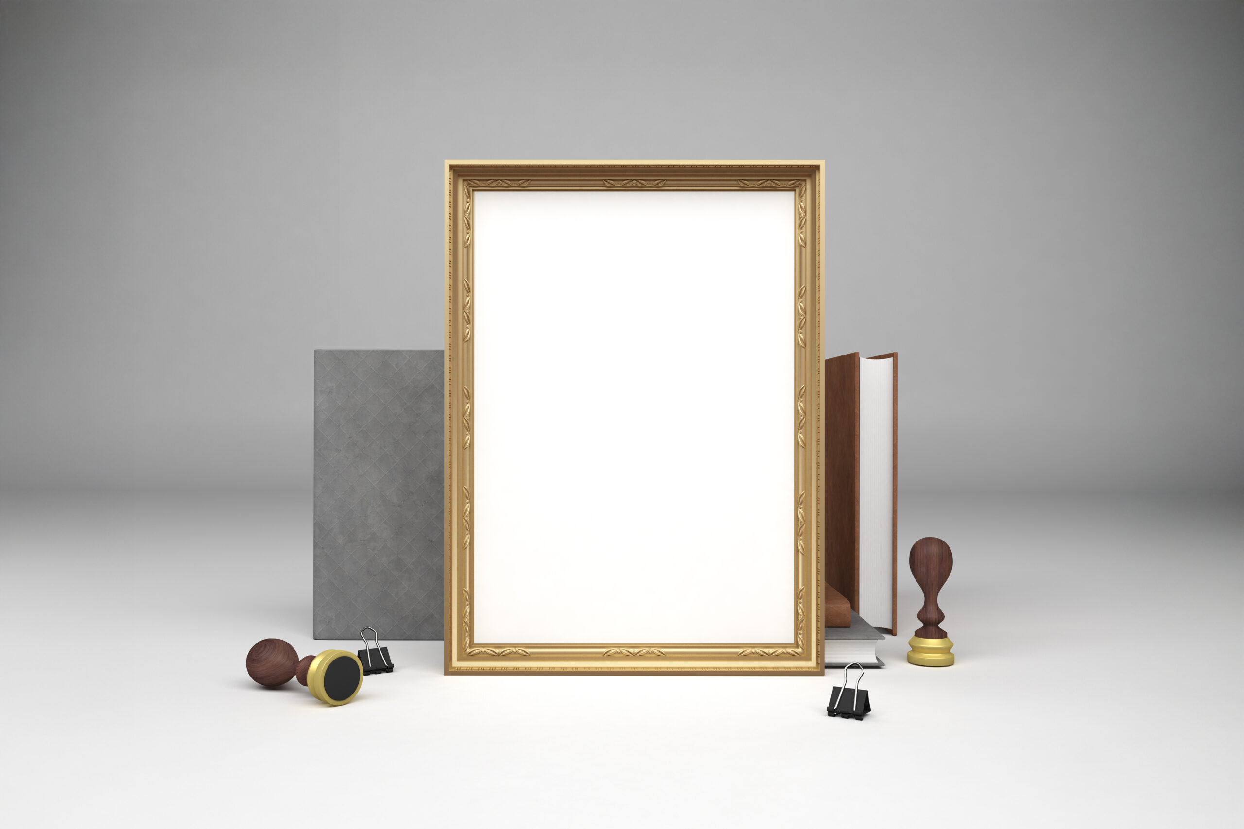 elegant-gold-framed-picture-with-office-accessories