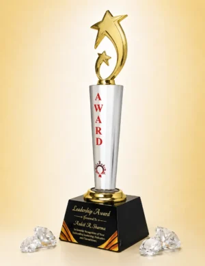 CG-547 Gold Star Ribbon Crystal Award