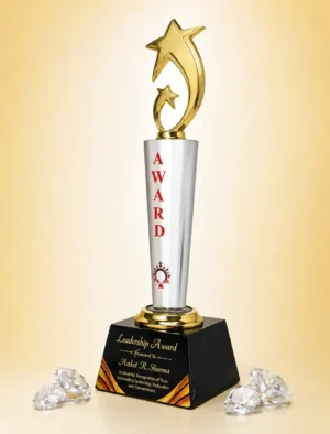 CG-547 Gold Star Ribbon Crystal Award