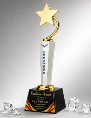 CG-557 Gold Star Clear Crystal Award