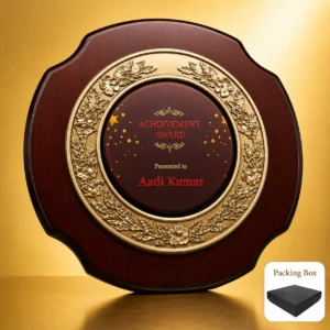 FP-10717 Wood Round Gold Frame Plaque
