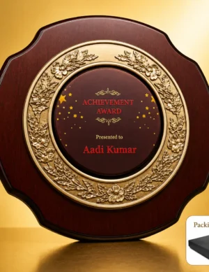 FP-10717 Wood Round Gold Frame Plaque