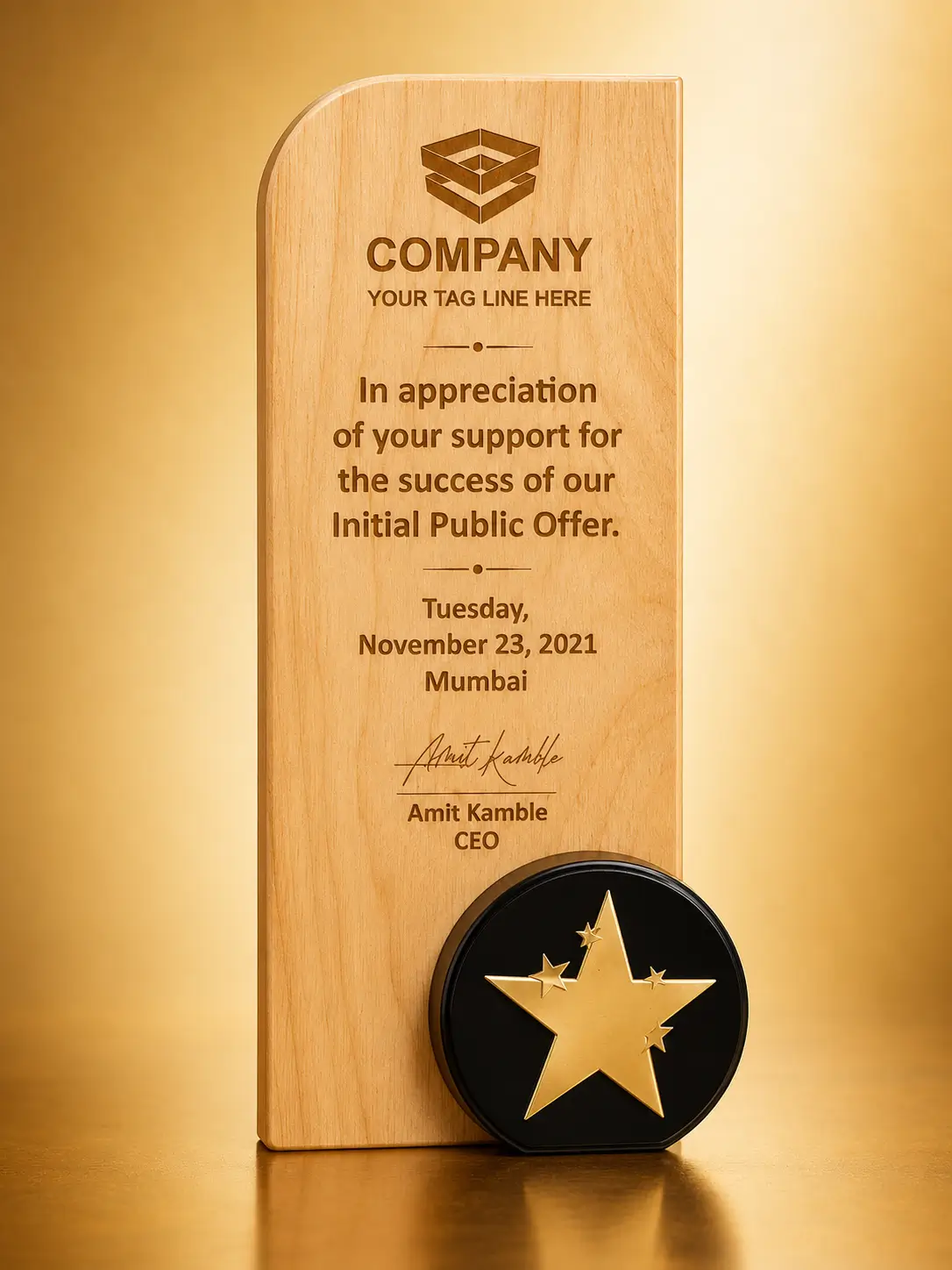 WM-9127 Gold Star Black Plaque