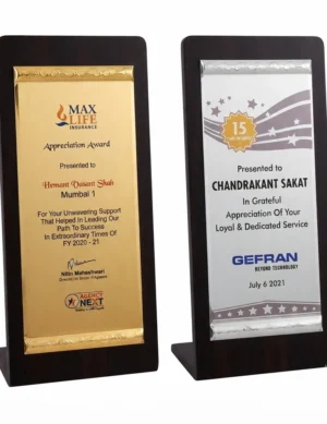 Standing certificate plaque pair award