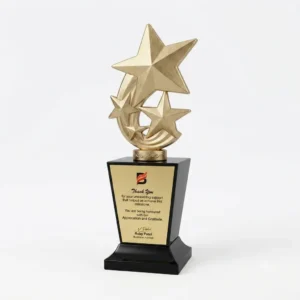 Gold triple star trophy with black base