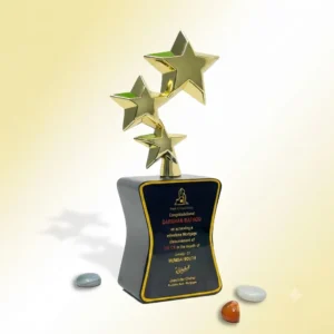 Gold twin star wave trophy with black base