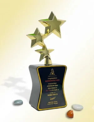 Gold twin star wave trophy with black base
